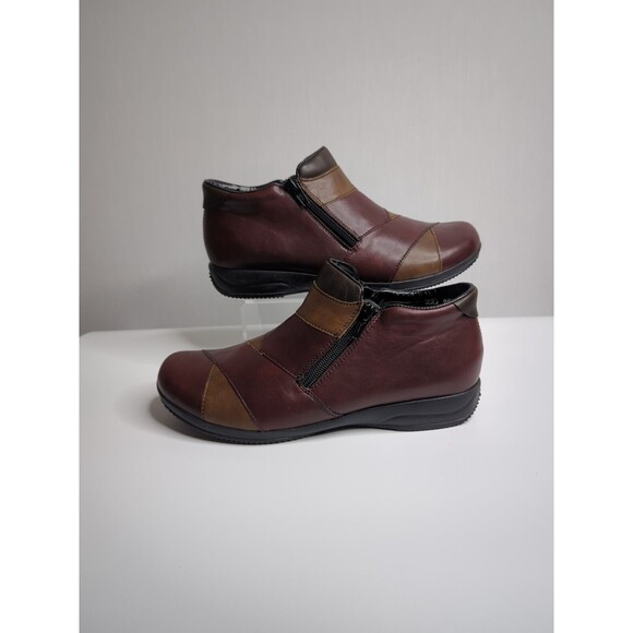 Rieker Berthe Sz 8 Patchwork Leather Booties Brown Tan Flat Leather Comfort Boho - Picture 4 of 11